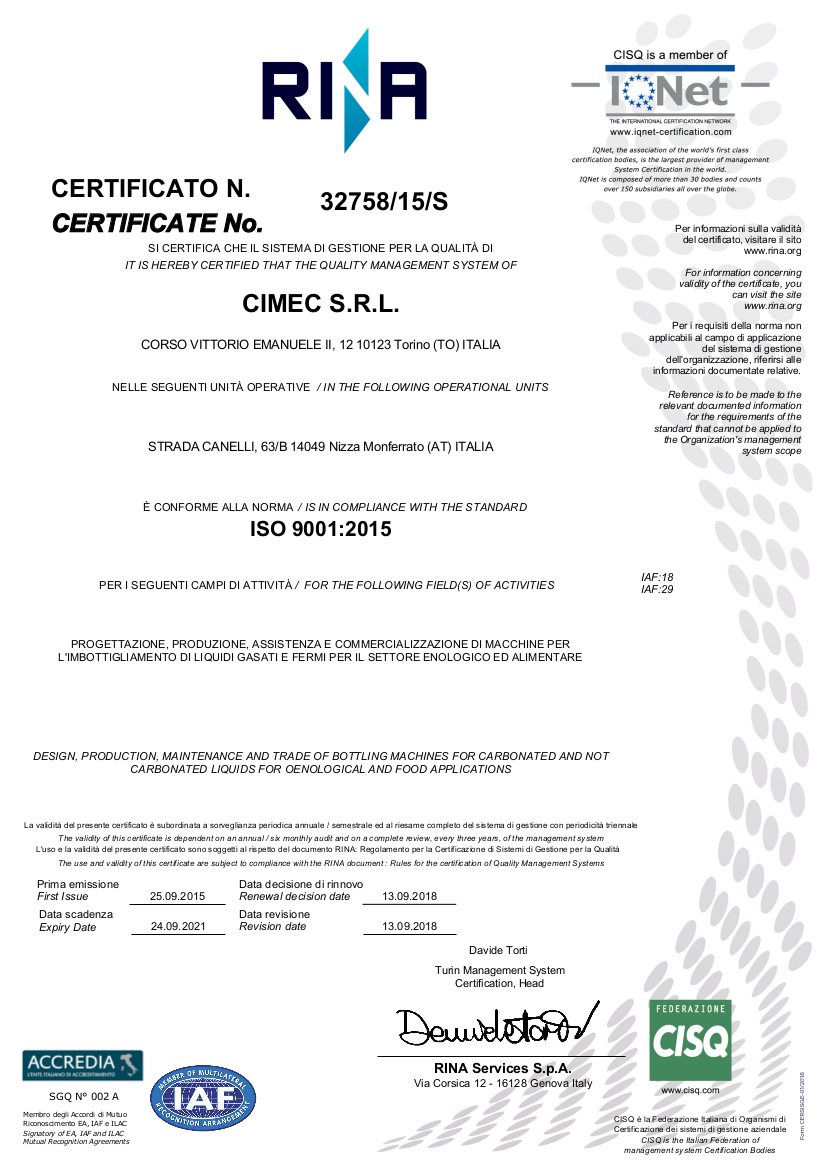 CIMEC ISO 9001:2015